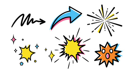 Obraz premium Collection of colorful comic style explosion and arrow illustrations
