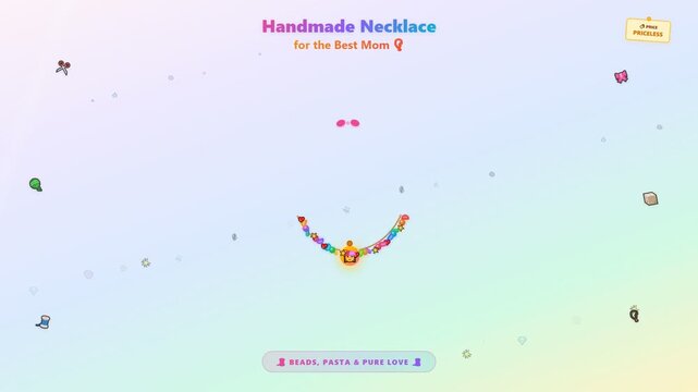 Creating thoughtful Mother's Day Gifts, this animated sequence showcases the charming process of making a colorful pasta and bead necklace for a beloved mother, pure love in handmade crafts.