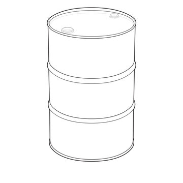 Isometric tight head steel drum and closed metal barrel linear drawing