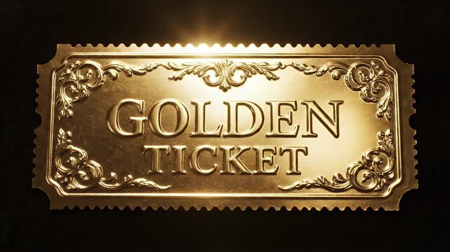 A golden ticket with ornate details offers a chance for a special prize or entry.