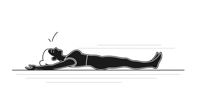 Woman lying on back, arms outstretched, feeling exhausted or relaxed.