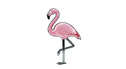 Fototapeta premium Pink Flamingo Standing on One Leg with Black Outline