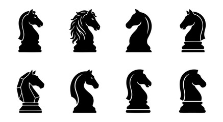 Black chess knight piece vector illustration set for board game strategy and design element needs © black man