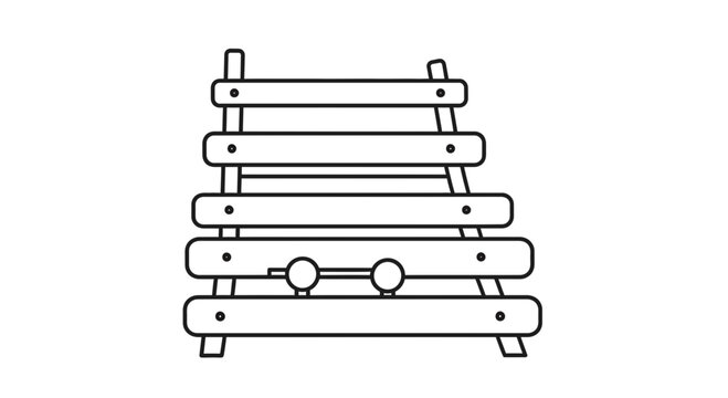 Simple Line Art Icon of a Wooden Xylophone Toy with Two Mallets