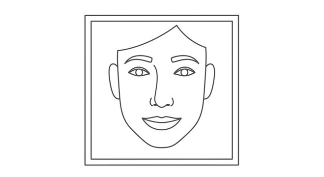 Simple Line Drawing of a Human Face in a Square Frame