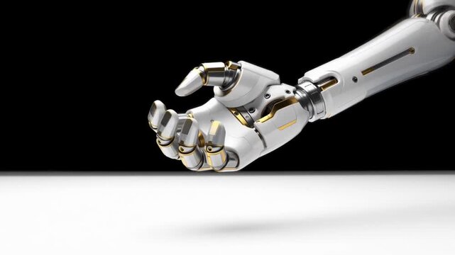 A video showcasing a robotic arm in a dramatic pose against a black background
