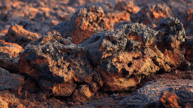 Jagged Volcanic Rock Formation Showing Porous Texture and Residual Heat Colors Under Natural Light