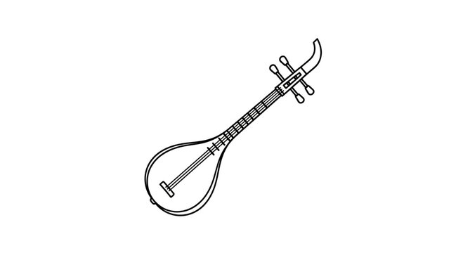 Traditional Chinese Erhu String Instrument Outline Vector Illustration