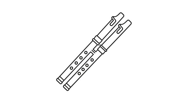 Two recorders, musical wind instruments, line art icon on white background