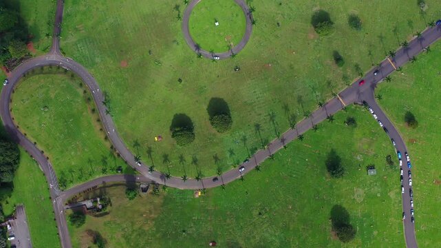 Top down aerial cemetery roads Valley of the Temples Hawai