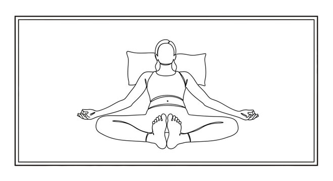 Woman doing butterfly yoga pose on mat, relaxing, stretching legs, healthy lifestyle