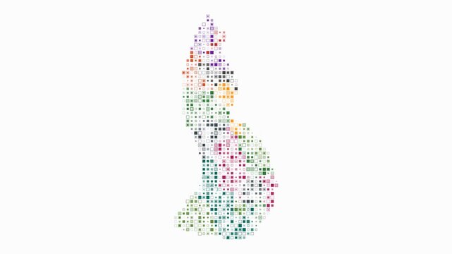 Liechtenstein animated country shape. Pulsating colored dots on the map of the country. Small size square blocks. Digital style Liechtenstein map on white background. Creative animation video.