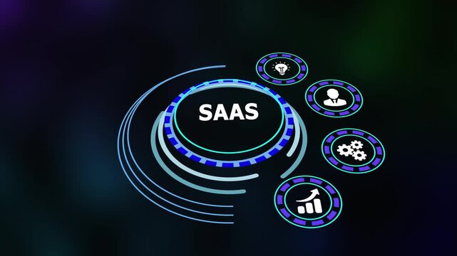 SaaS software as a service cloud platform with online applications, scalable solutions and business technology system.