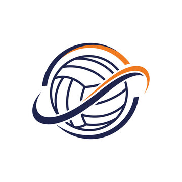 Volleyball logo with dynamic swoosh design in blue and orange colors.