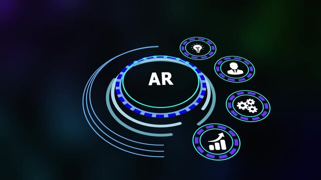 Augmented reality holographic interface with digital data rings and AR title for immersive technology concepts