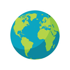 Fototapeta premium Colorful flat design illustration of planet Earth showing continents and oceans.