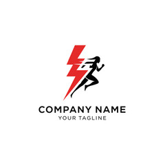 Obraz premium Dynamic Lightning Bolt and Running Woman Logo for Fitness and Speed.