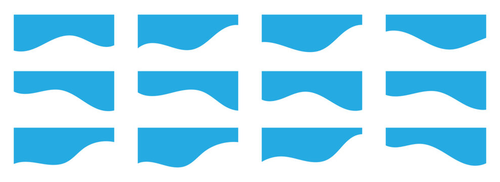 Abstract divider for bottom or frame of template and web page. Presentation wavy and curve separator. Vector blue divider  collection isolated on transparent background. Vector blue border for banner.