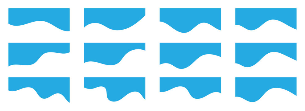 Abstract divider for bottom or frame of template and web page. Presentation wavy and curve separator. Vector blue divider  collection isolated on transparent background. Vector blue border for banner.