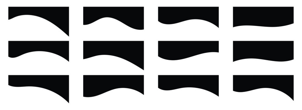 A black wavy website section dividers icons set. Modern black wavy shape dividers for website headers and footers. Vector illustration of abstract curved separators isolated on white background. Eps10