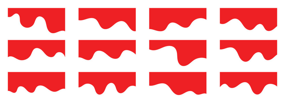 Minimalist red wavy dividers vector set. Minimalist red curved line separators for clean web design. Elegant wave shapes for top and bottom page transitions. Vector  illustration. 