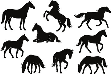 Obraz premium Horse multiple poses silhouette vector illustration set
