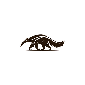 Minimalist silhouette illustration of an anteater with smooth flowing lines, isolated on white background with simple, elegant composition