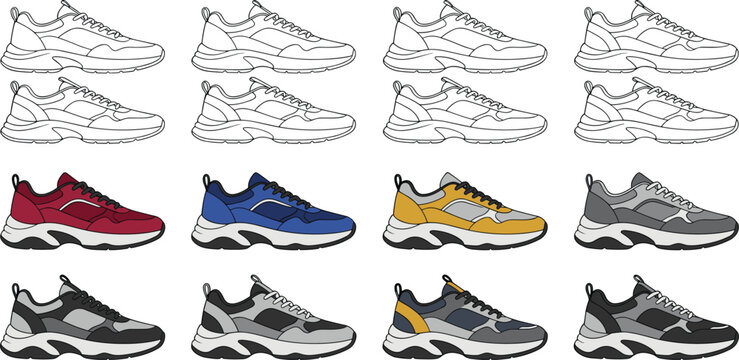 A collection of athletic sneakers is displayed in various colorways and perspectives showcasing design details and versatility high quality professional detailed modern elegant