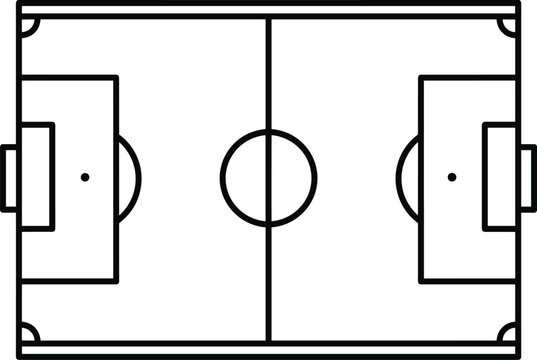An overhead view depicts a rectangular soccer field with clearly defined lines goal areas and a center circle high quality professional detailed modern