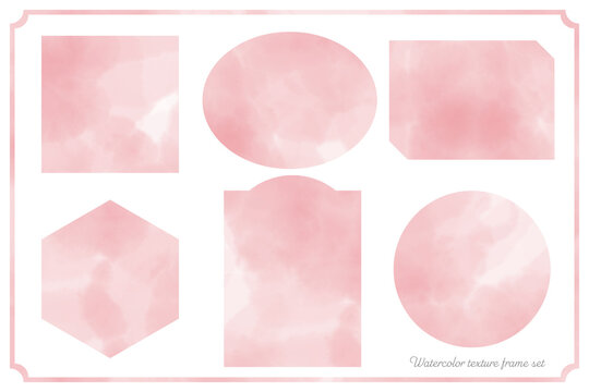 ダスティピンクの水彩フレーム7点セット（くすみピンク・SNS・バナー・透過素材）｜円形・アーチ・六角形・角カット長方形・スカラップ・楕円・正方形
Dusty pink watercolor frame set, muted pink soft shapes, circle, arch, hexagon, cut corner rectangle, scallop, oval, square, so