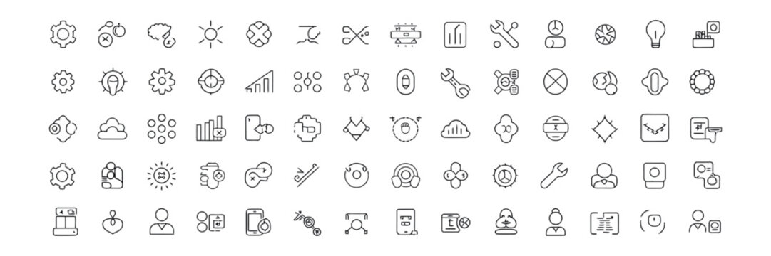 setup and settings editable line icon collection, vector illustration for configuration, system control and interface design projects.