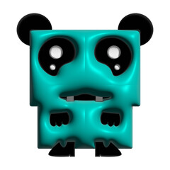 Cute 3D Square Blue Monster Character, Boxy Panda Style Illustration Mascot © Syamim