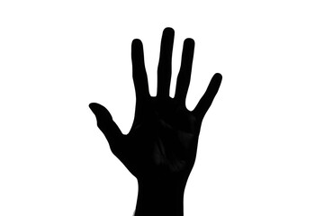 Obraz premium Hand silhouette displaying stop gesture, open palm reaching out, human anatomy, isolated on transparent background