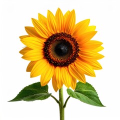 Obraz premium Vibrant close-up of a single yellow sunflower blossom with a detailed brown center isolated against a clean white background in studio lighting