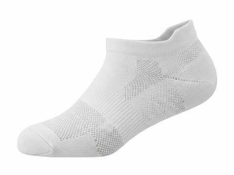 A pair of white, textured, no-show socks with a ribbed design and a small heel tab.