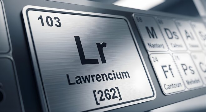 Close-up of the periodic table element Lawrencium symbol and atomic number