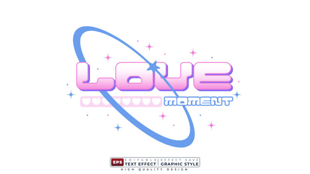 Editable 3d text effect y2k love with sparkle for banner template