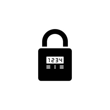 A digital combination lock with a keypad and a secure code displayed on the screen