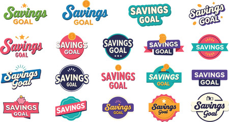 Obraz premium A colorful assortment of savings goal labels and badges in various designs shapes and color schemes are displayed high quality professional detailed modern
