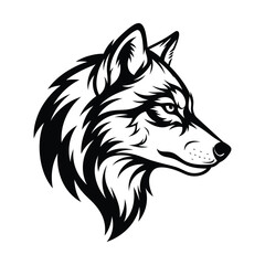 Fototapeta premium Stylized, Fierce Wolf Head Profile Illustration in Black and White