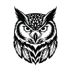 Fototapeta premium Striking monochrome owl head design, a powerful vector illustration embodying wisdom, vigilance, and the enigmatic spirit of the nocturnal wild