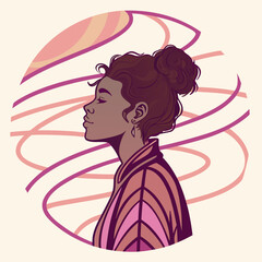 Profile portrait of a woman with curly hair bun. © felesa11