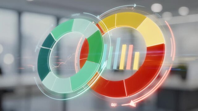 Medium shot of AI loan prequalification dashboard highlighting colorcoded risk levels for applicants with clear focus on dynamic score charts and blurred background.