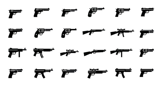 Collection of Handgun and Rifle Silhouettes - Vector Icons