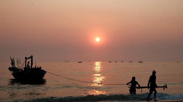 End Of Night Shift On Fishing Boat