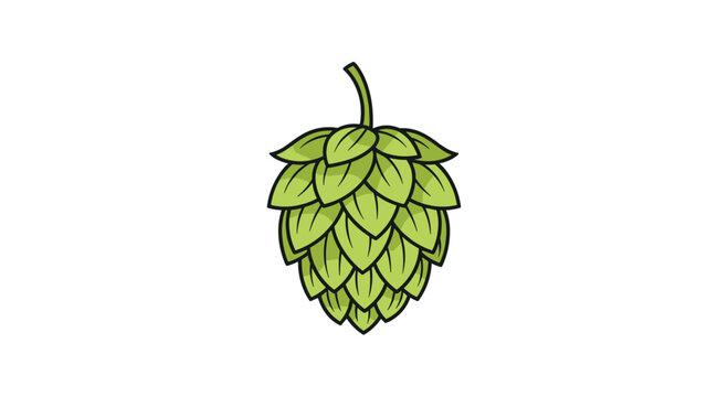 Simple cartoon-style vector illustration of a single fresh green hop cone used for brewing beer on a white background.