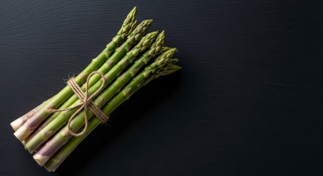 Fresh green asparagus on black background.