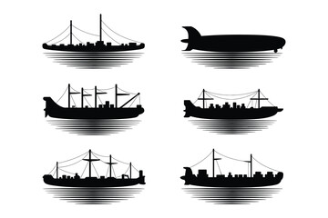 Silhouette collection of vintage and modern boats and airship with zeppelin © Roney