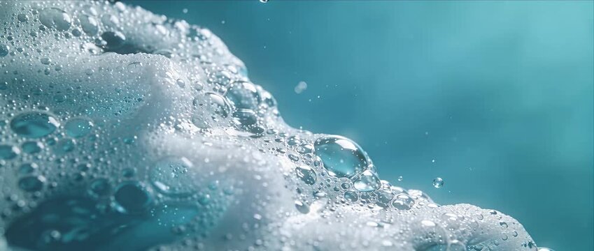 Turquoise background foam bubble water smooth liquid surface fresh clean texture diagonal border closeup macro detail airy light mood abstract wave feeling with foam bubble turquoise water abstract