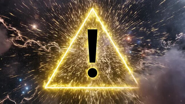Futuristic Warning Equilateral Triangle with Exclamation Mark in Space
